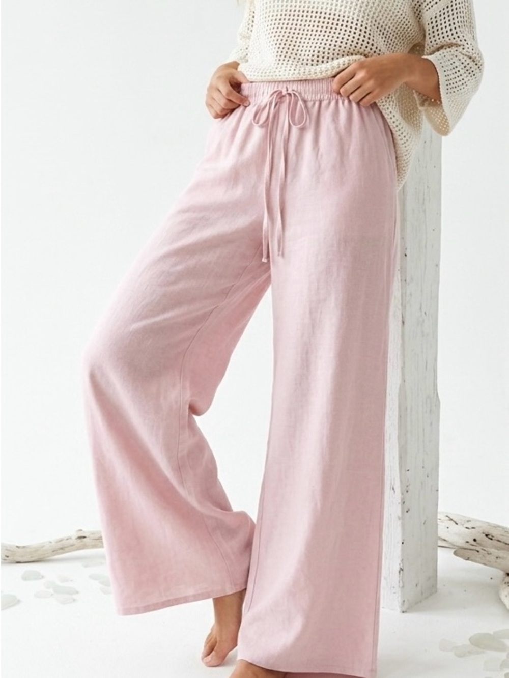 Altar'd State Hailee Linen Wide Leg Pants Pink S High Rise Flowy Boho Coastal